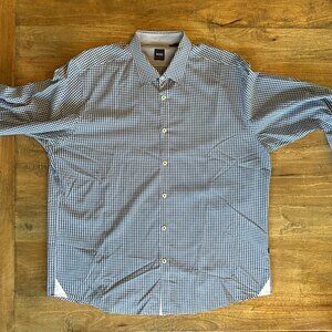 HUGO BOSS Dress Shirt (2XL) Blue Check Regular Fit Cotton Dress Shirt